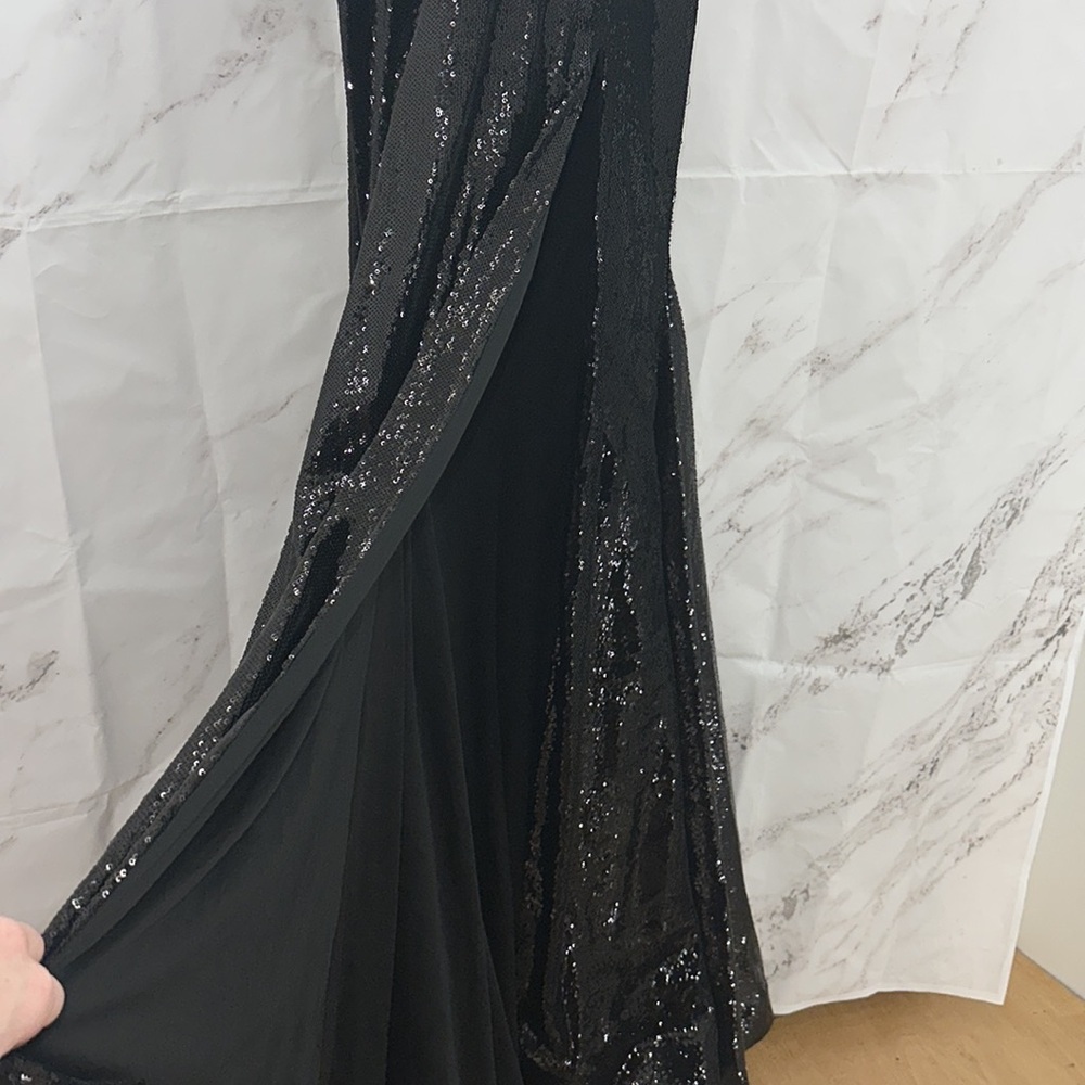 Jovani Black Sequins Formal strapless Dress long train side split size 10 - Picture 8 of 8